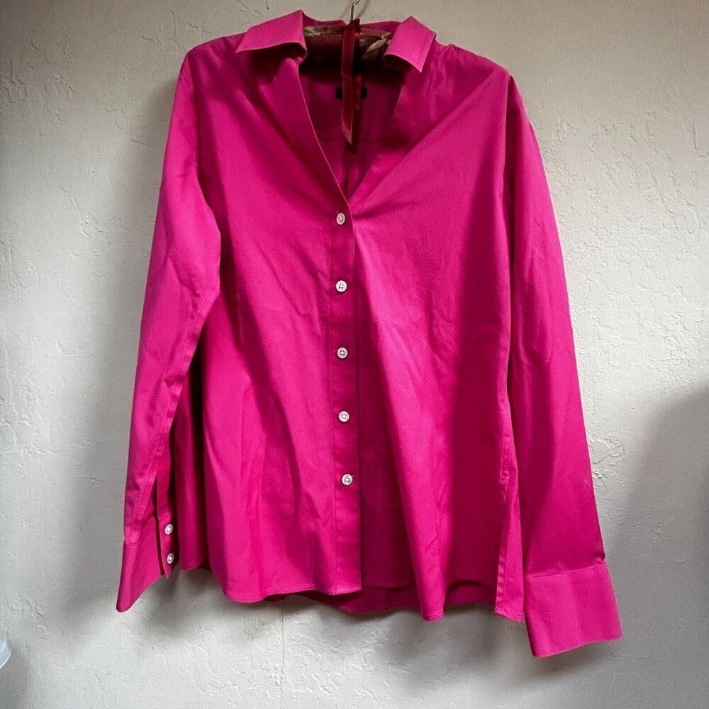 Talbots Wrinkle Resistant Womens Sz 8 Button Down Long Sleeve Shirt Fuchsia Pink
